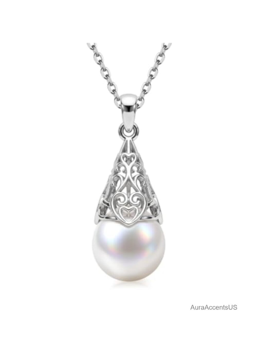 Freshwater Pearl Pendant Necklace 925 Sterling Silver Filigree Women